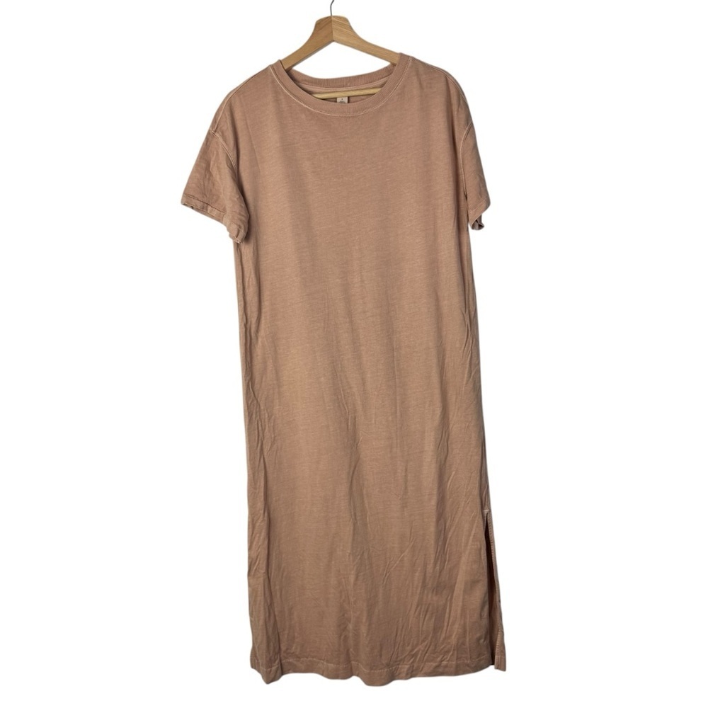 Old Navy Peach Mauve Pink Crewneck Midi Side Slit T-Shirt Dress M